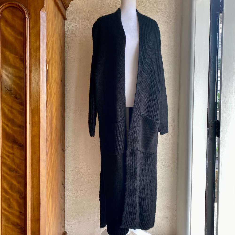 NWT Topshop long black open front cardigan sweater with pockets Size M